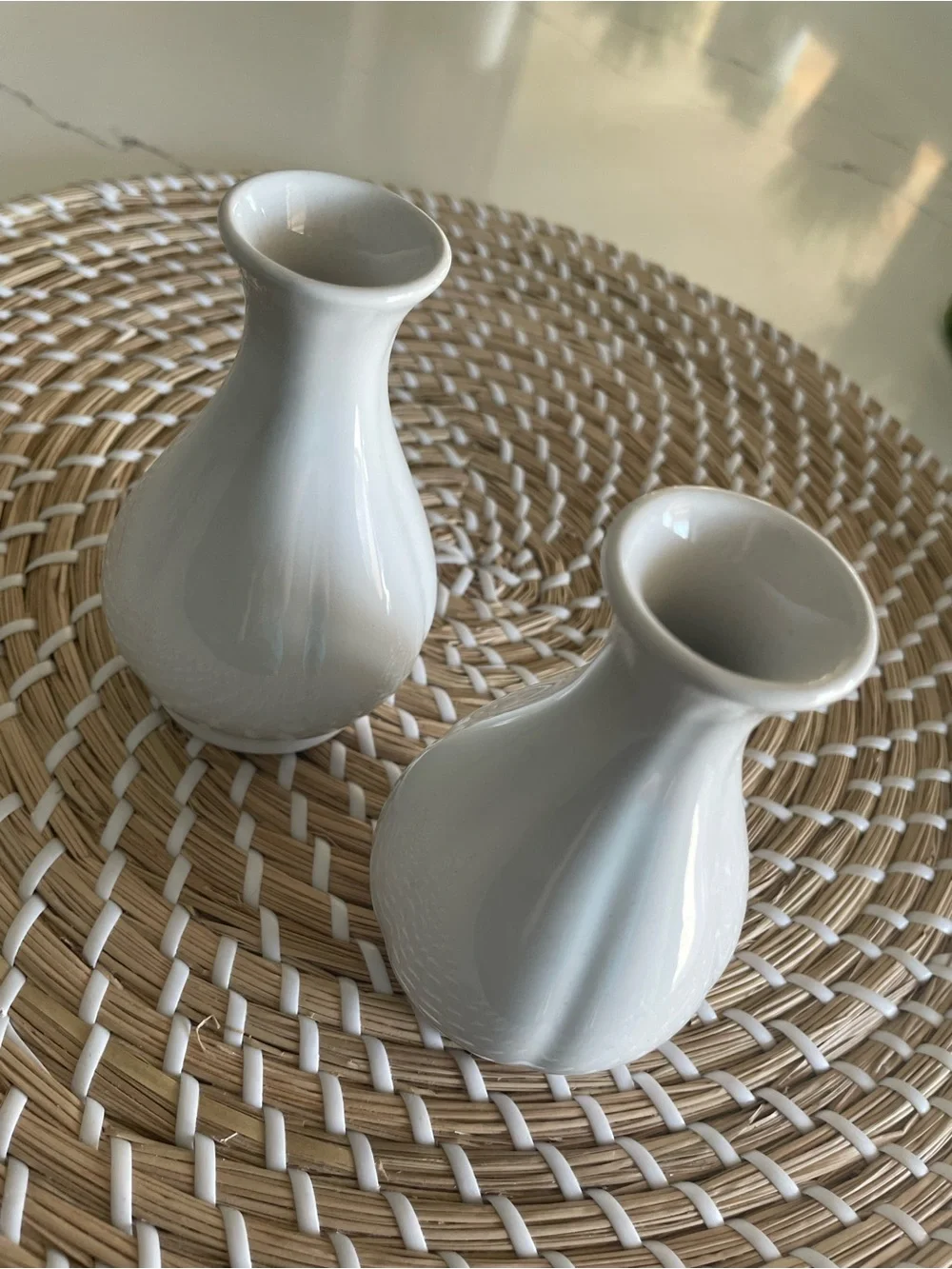 Hollowick Easy Florals White China Mini Curved Texture Bud Vases - Set of Two